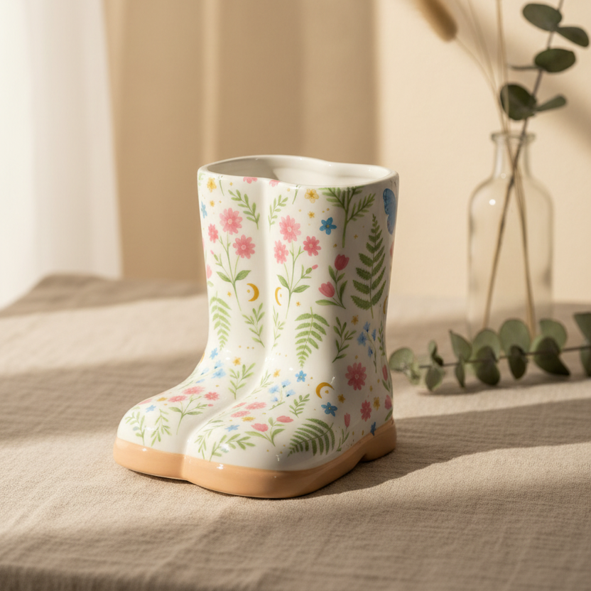 Luna Bloom Floral Print Welly Boot Planter