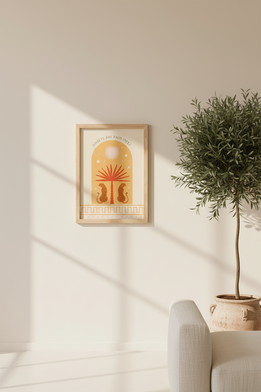 Leopard Palm Framed Wall Art | Mediterranean Coastal Décor Print
