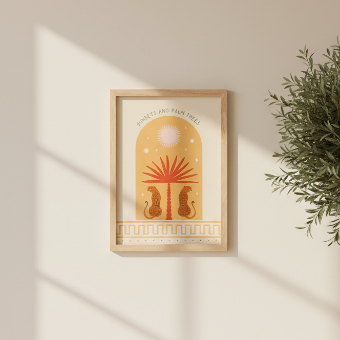 Leopard Palm Framed Wall Art | Mediterranean Coastal Décor Print