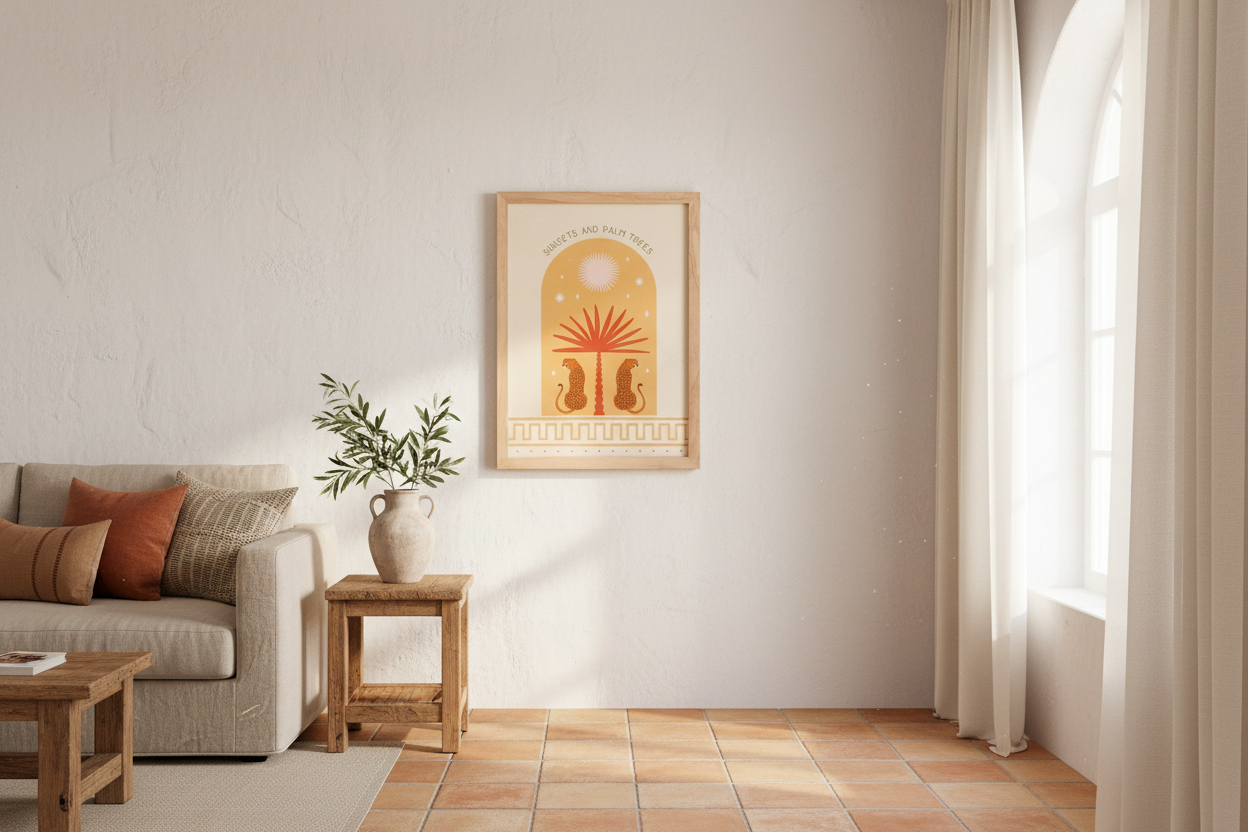 Leopard Palm Framed Wall Art | Mediterranean Coastal Décor Print
