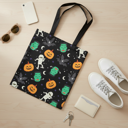 Monster Mash Print Polycotton Tote Bag | Halloween Tote Bag & Spooky Gift Idea