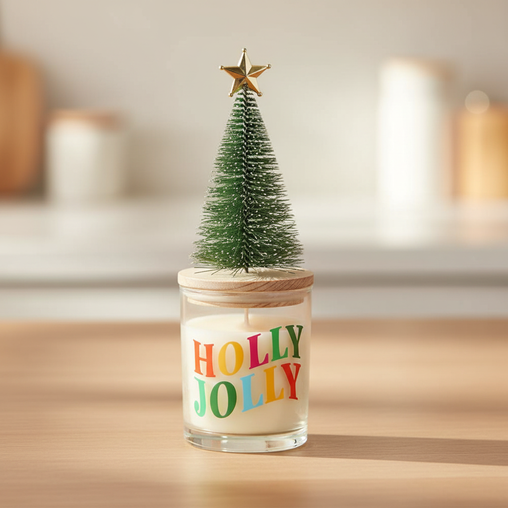 Holly Jolly Pine & Fir Glass Candle with Tree