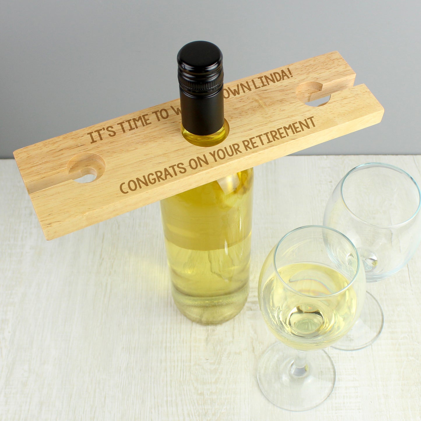 Personalised Wine Glass & Bottle Holder | Custom Wooden Butler Gift