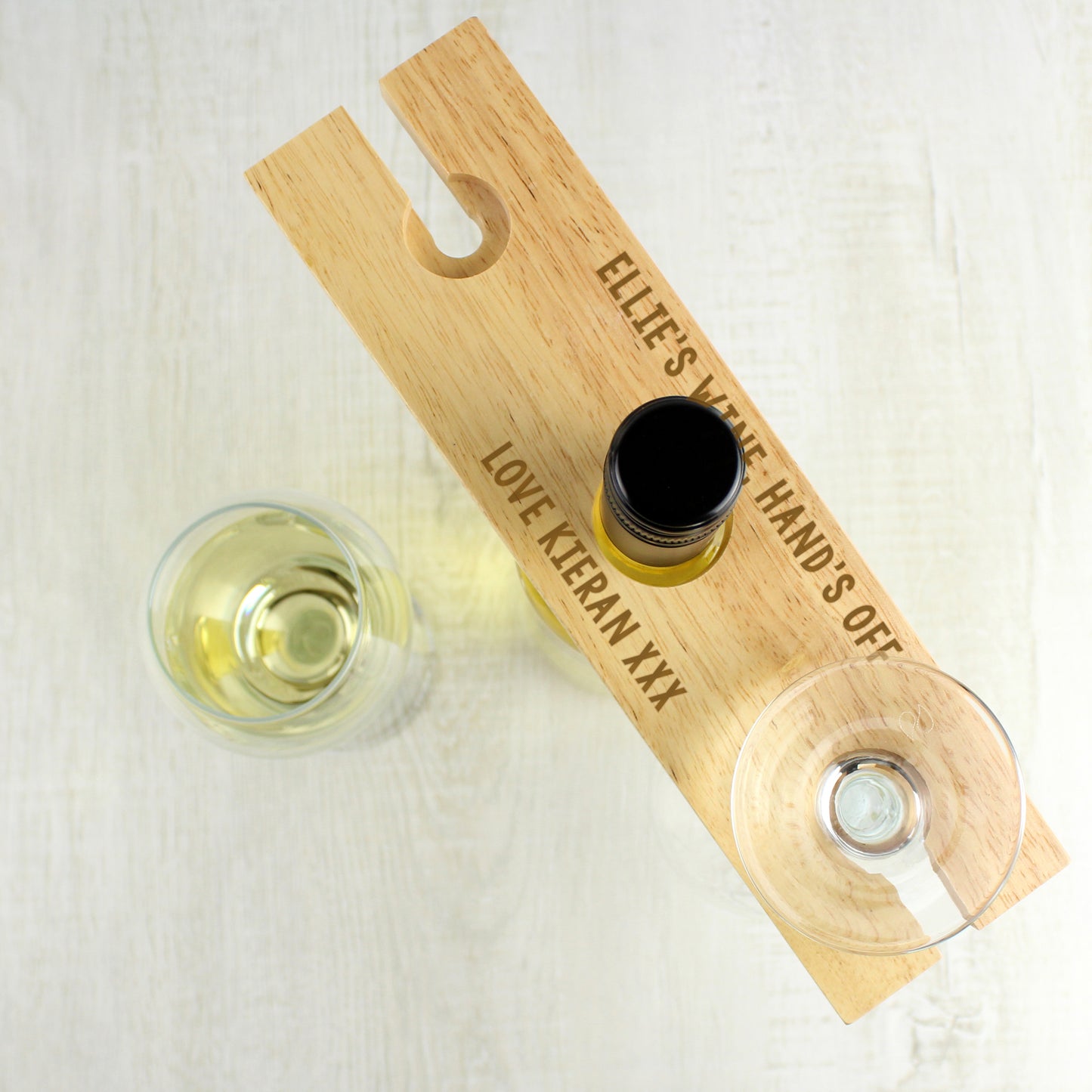Personalised Wine Glass & Bottle Holder | Custom Wooden Butler Gift