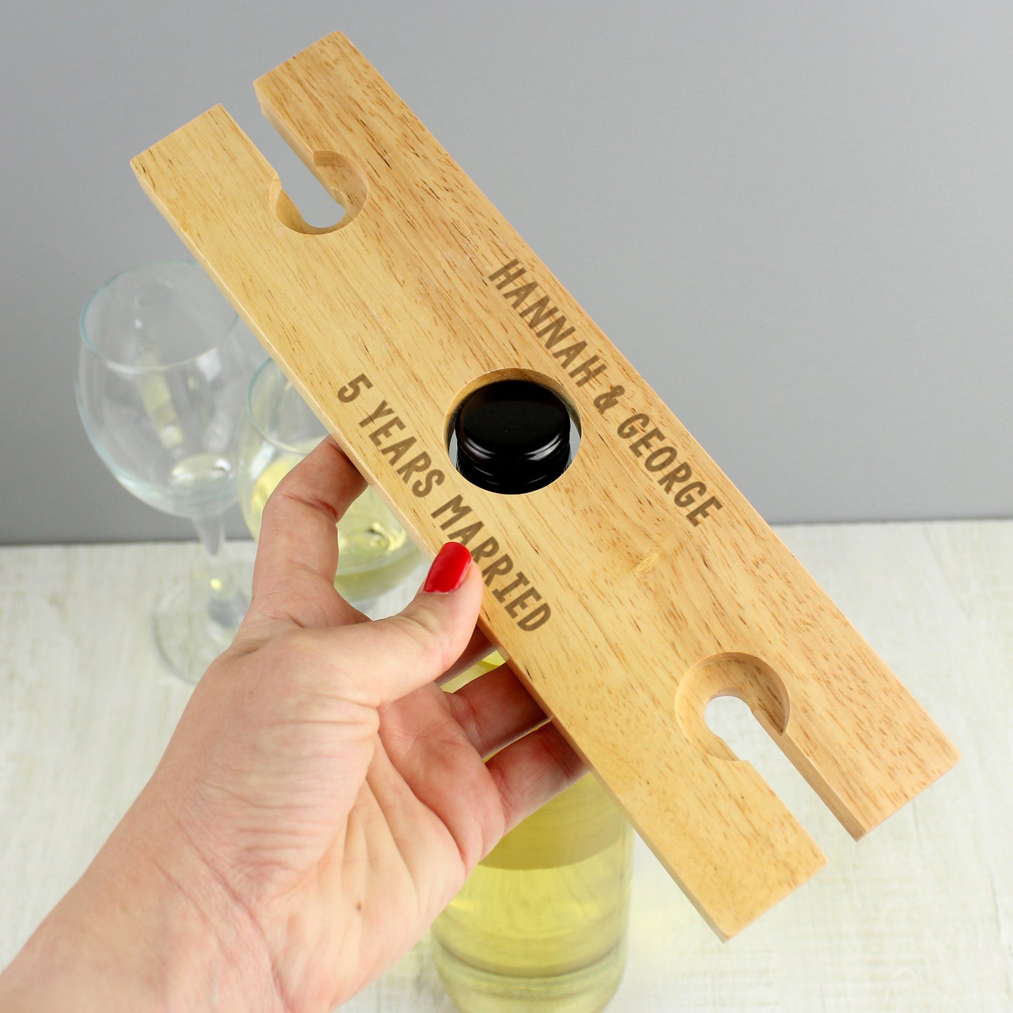 Personalised Wine Glass & Bottle Holder | Custom Wooden Butler Gift