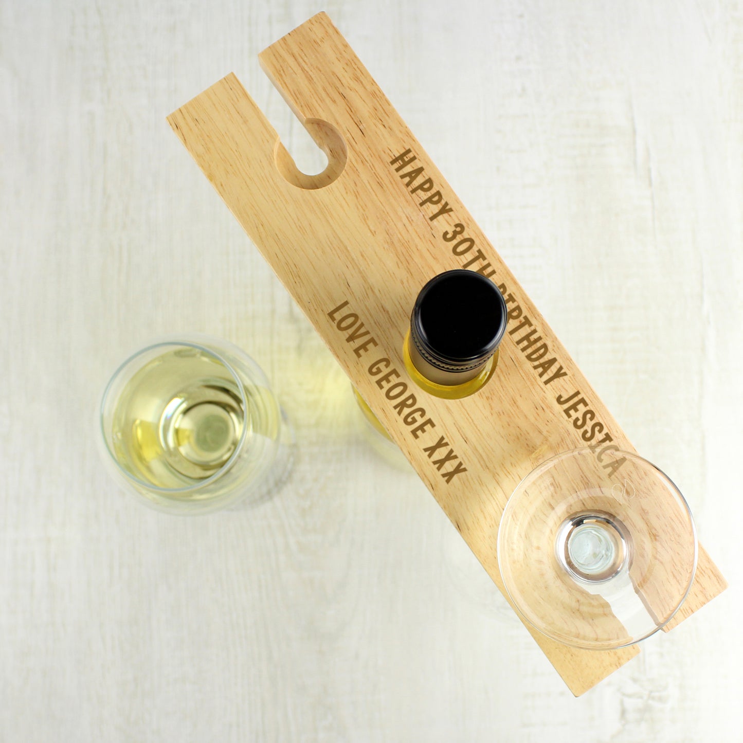 Personalised Wine Glass & Bottle Holder | Custom Wooden Butler Gift
