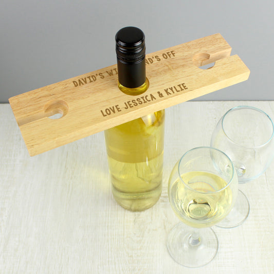 Personalised Wine Glass & Bottle Holder | Custom Wooden Butler Gift