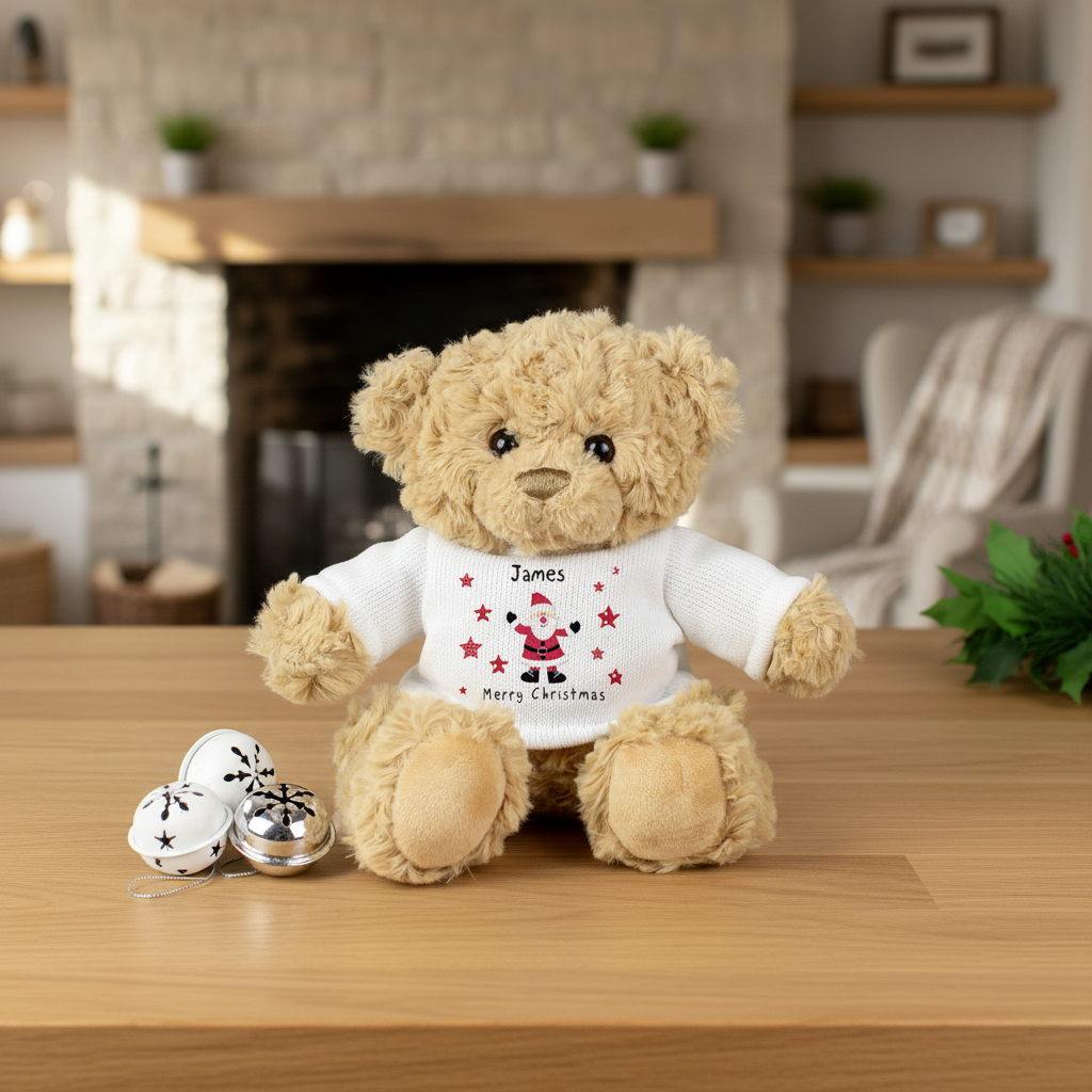 Personalised Spotty Santa Teddy Bear | Custom Name Christmas Gift