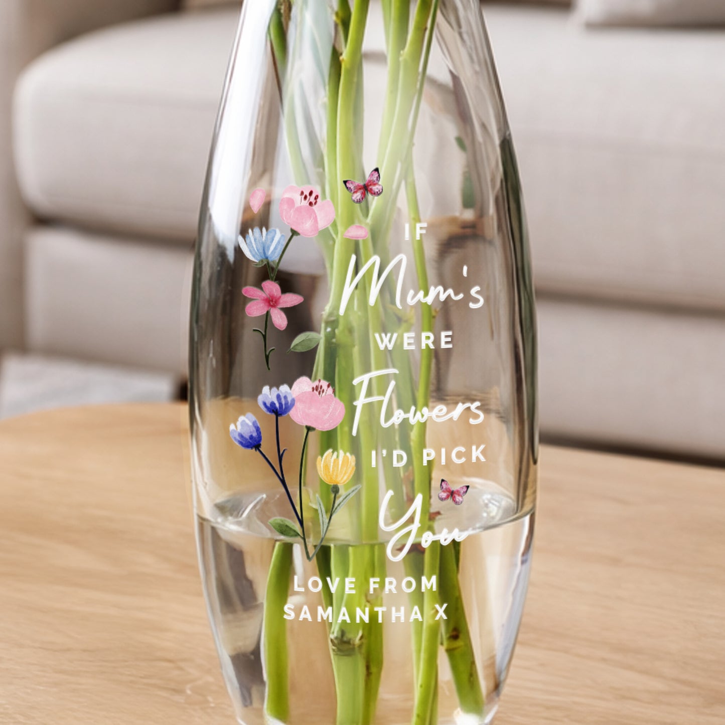 Personalised "If You Were a Flower I'd Pick You" Glass Bullet Vase