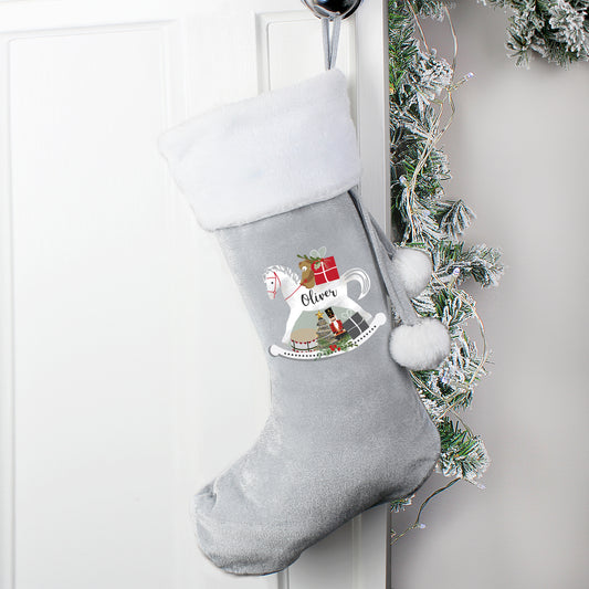 Personalised Rocking Horse Luxury Silver Grey Stocking