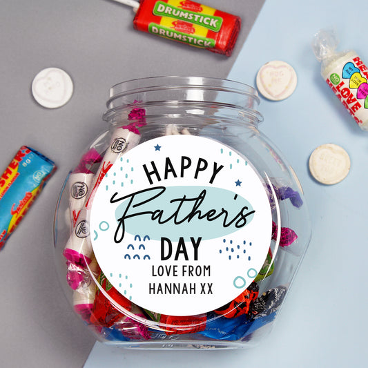 A jar of sweets personalised with a label for Father’s Day