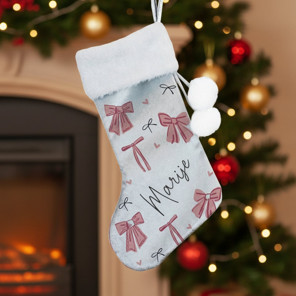 Personalised Pink Bow Christmas Stocking
