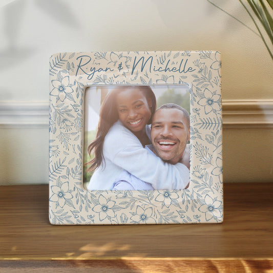 Personalised Blue Floral Ceramic 4x4 Frame