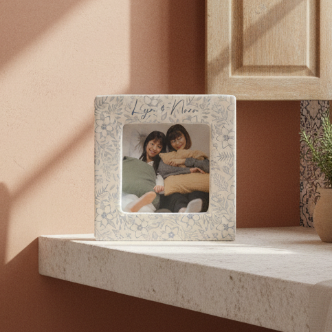 Personalised Blue Floral Ceramic 4x4 Frame
