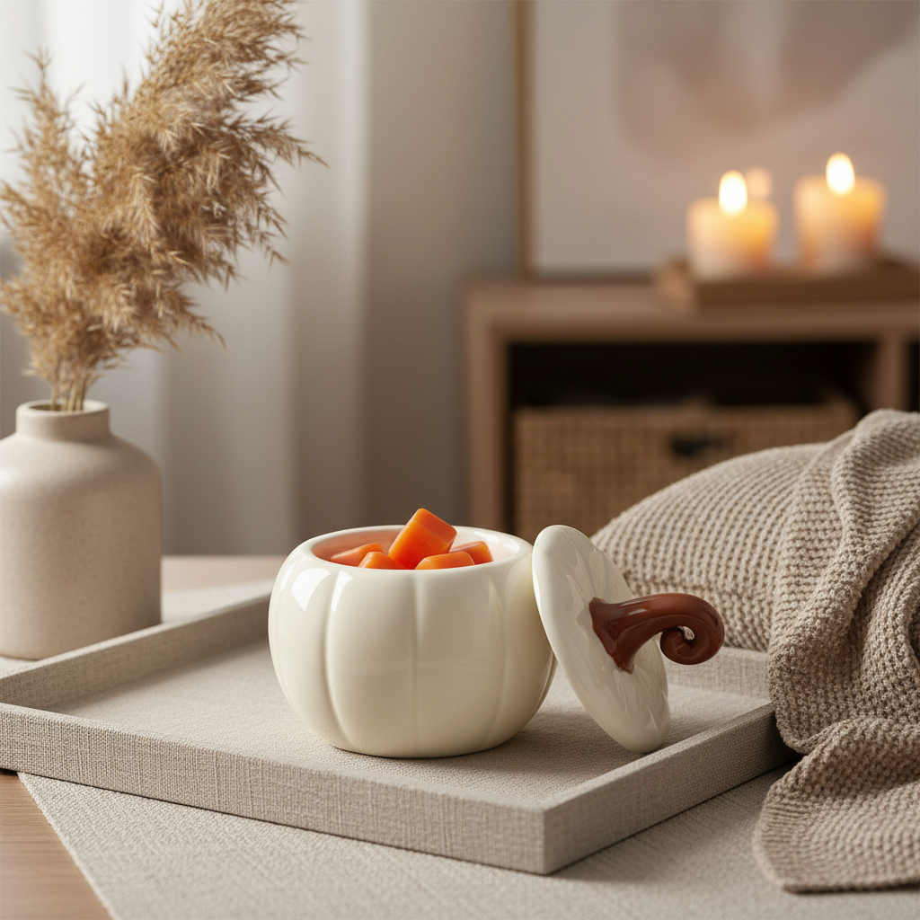 White Curly Pumpkin Oil Burner | Autumn Home Fragrance & Halloween Decor Gift