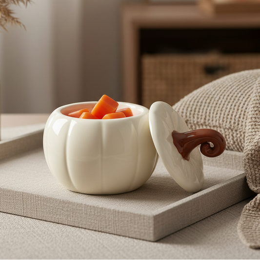 White Curly Pumpkin Oil Burner | Autumn Home Fragrance & Halloween Decor Gift