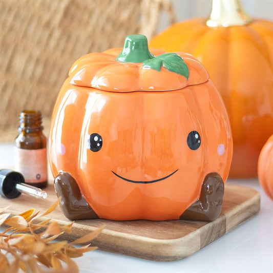 Cute Smiling Pumpkin Oil & Wax Burner – Halloween Ceramic Wax Warmer
