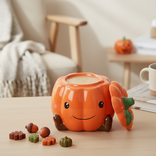 Cute Smiling Pumpkin Oil & Wax Burner – Halloween Ceramic Wax Warmer