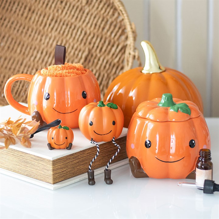 Cute Smiling Pumpkin Oil & Wax Burner – Halloween Ceramic Wax Warmer