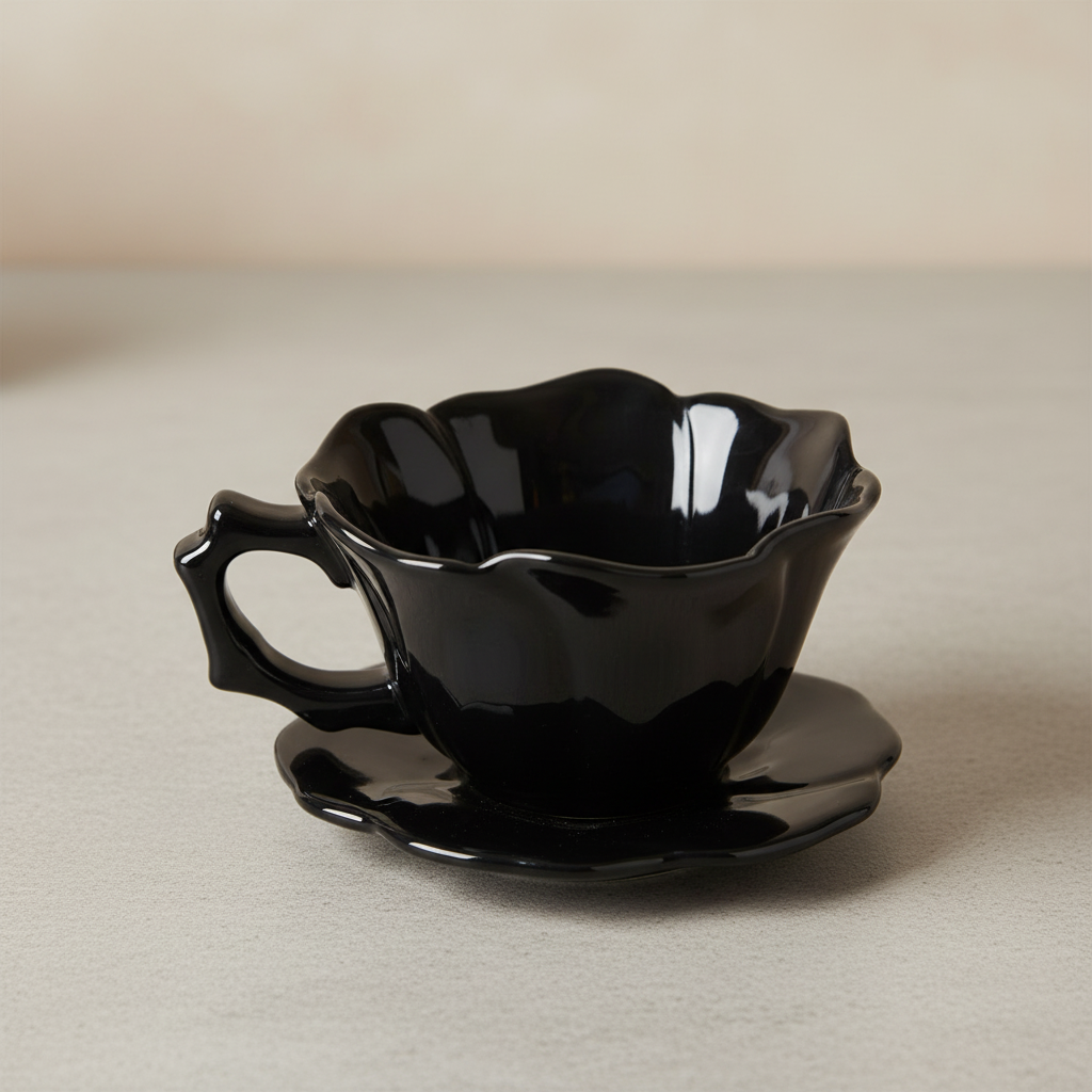 Black Rose Teacup and Saucer