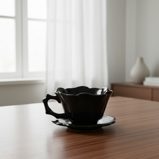 Black Rose Teacup and Saucer