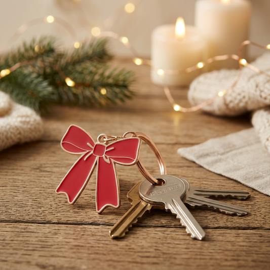 Red Bow Keyring | Festive Christmas Bag Charm | Stocking Filler Gift