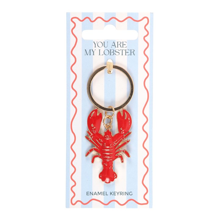 Red lobster keychain on a blue card with text 'You are my lobster' and 'Enamel Keyring'.