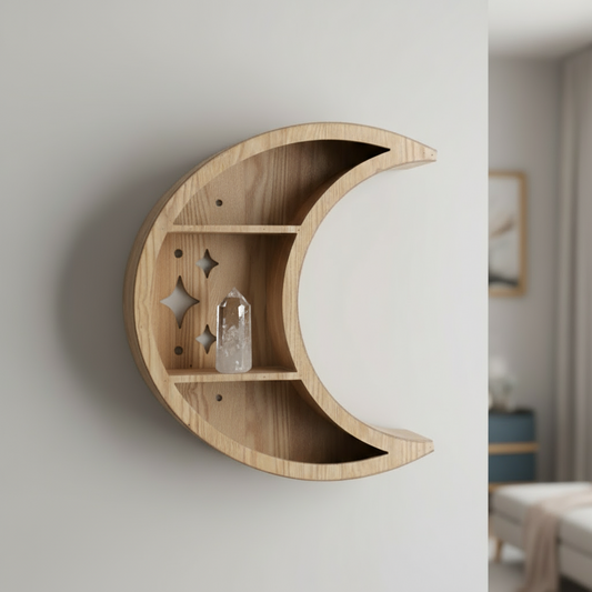 Wooden Crescent Moon Wall Shelf
