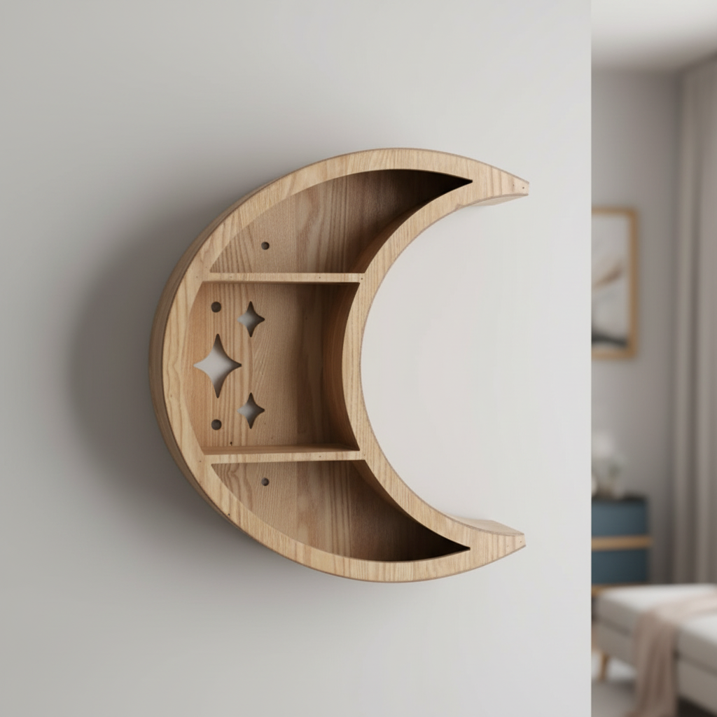 Wooden Crescent Moon Wall Shelf