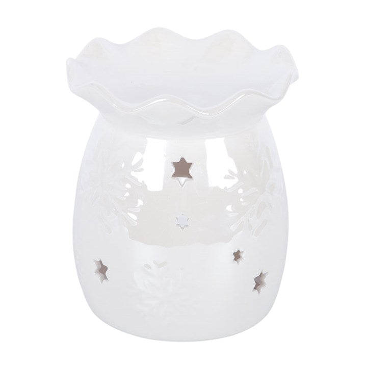 Iridescent White Snowflake Oil Burner and Wax Warmer