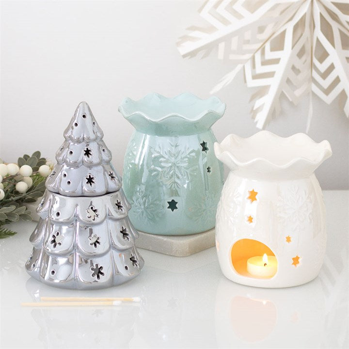 Iridescent White Snowflake Oil Burner and Wax Warmer