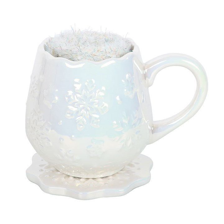 Iridescent Snowflake Mug, Coaster & Socks Gift Set | Christmas Pamper Set