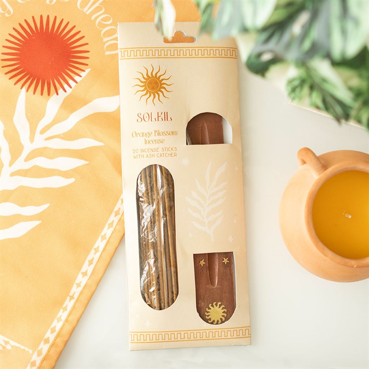Soleil Orange Blossom Incense Gift Set – 20 Sticks & Wooden Ash Catcher