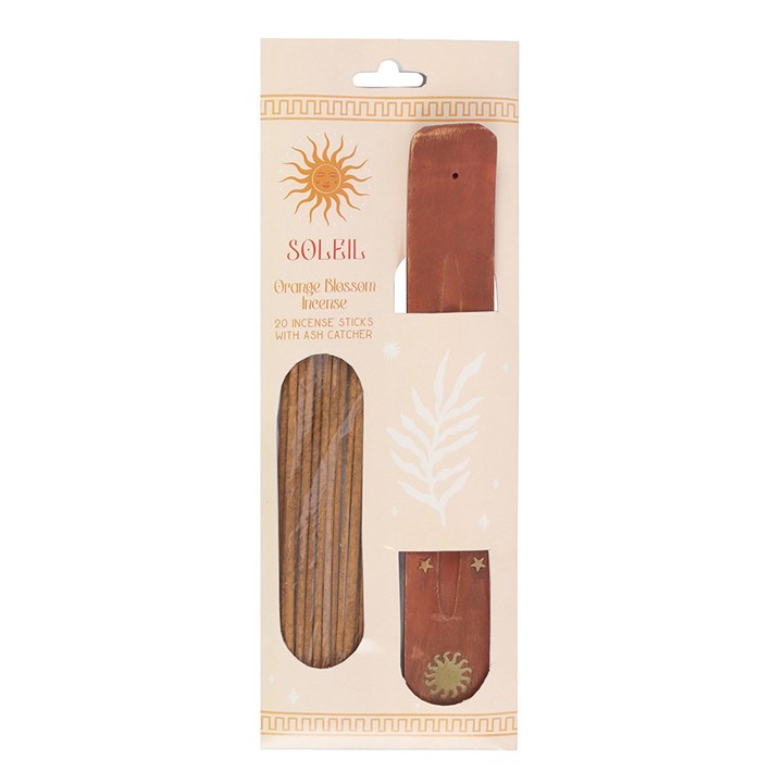 Soleil Orange Blossom Incense Gift Set – 20 Sticks & Wooden Ash Catcher