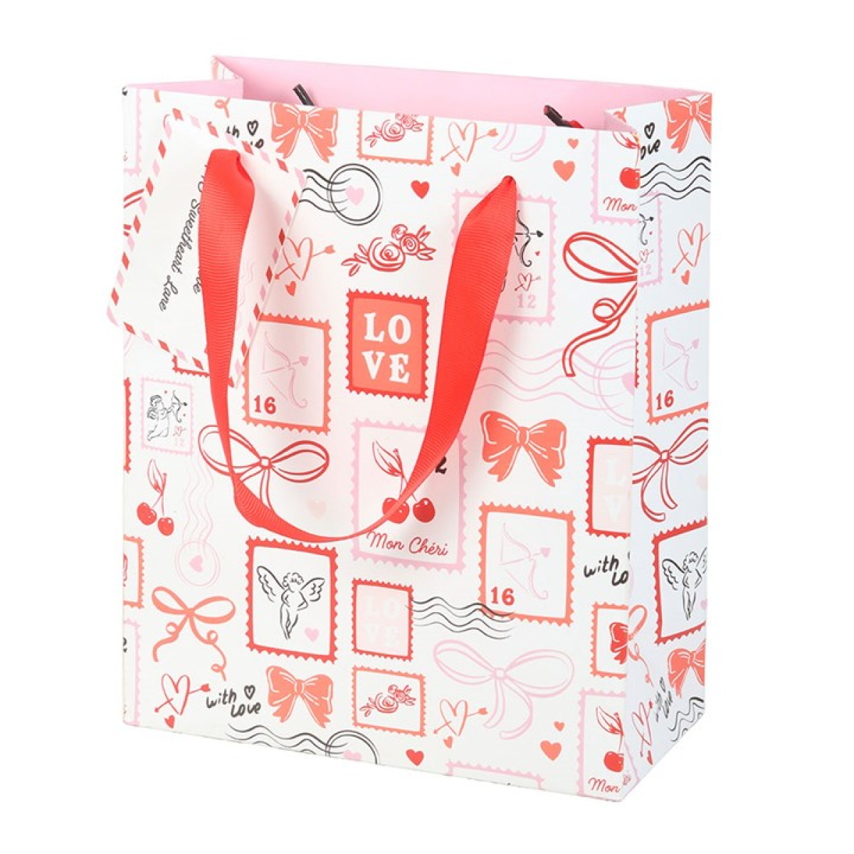 Gift bag with decorative patterns and text on a white background