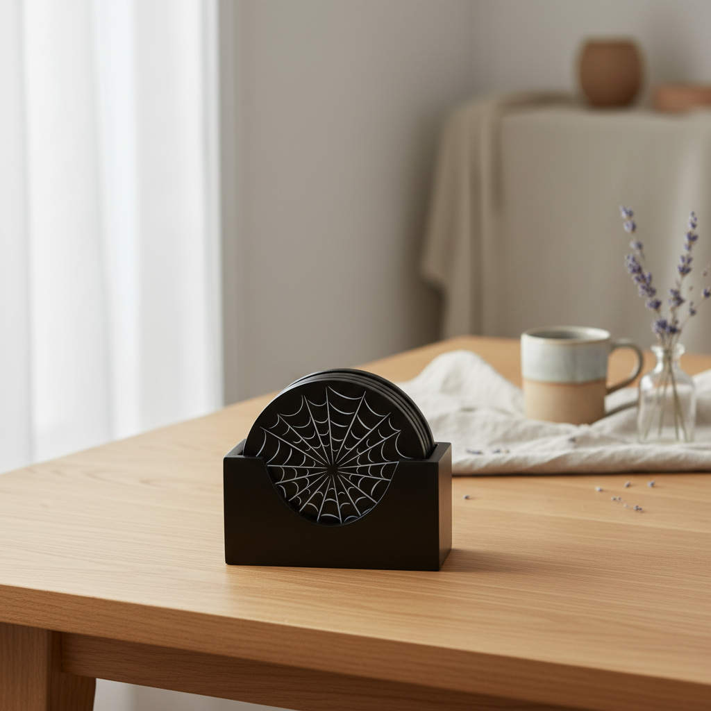Black Spiderweb Coaster Set
