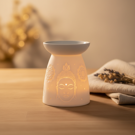 White Ceramic Buddha Face Oil Burner