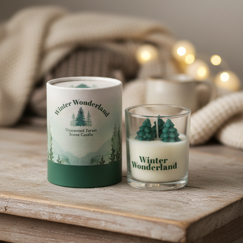 Winter Wonderland Candle with Tree Scene