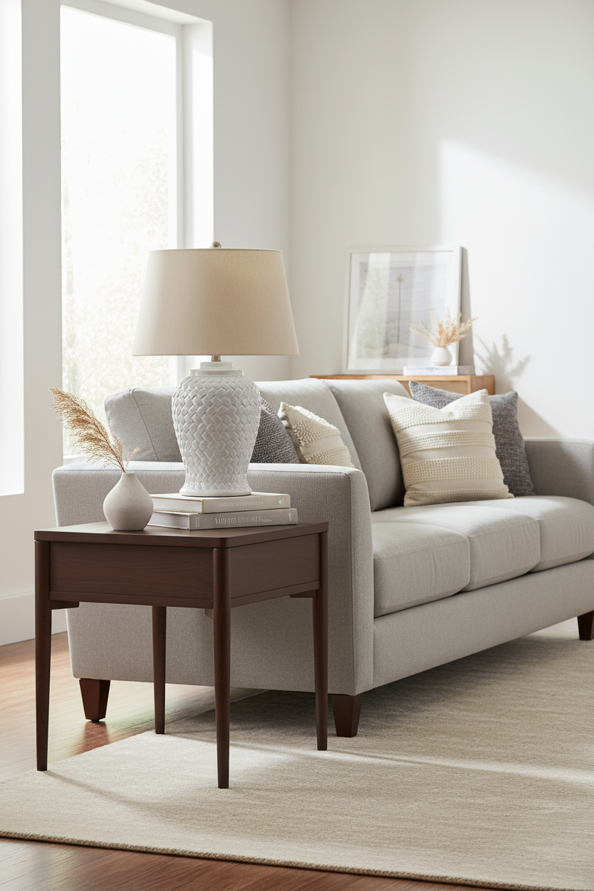 Woven Ceramic Table Lamp With Linen Shade
