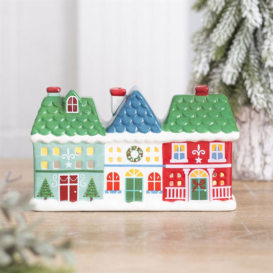 Christmas Street Tealight & Incense Cone Holder | Festive Ceramic Village Scene