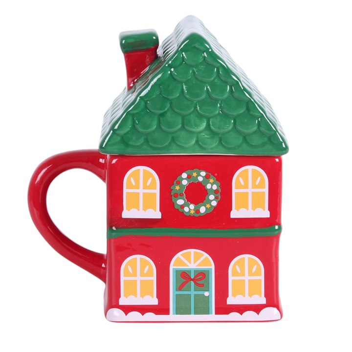 Red Christmas House Lidded Mug
