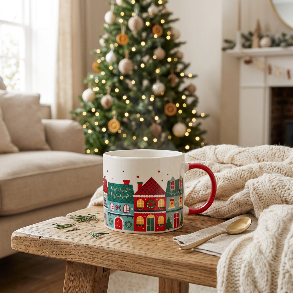 Christmas Street Print Mug | Festive Ceramic Mug | 350ml