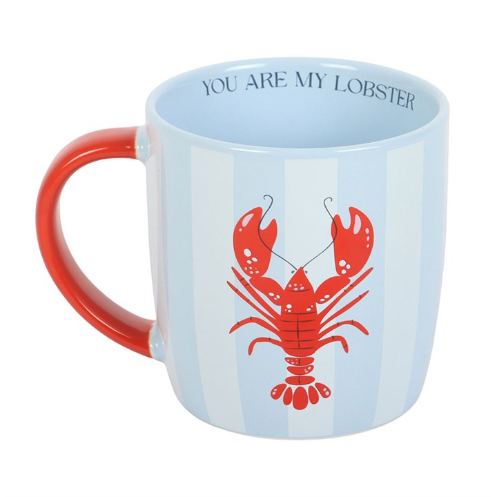 Mug with red lobster design and 'You Are My Lobster' text on a white background