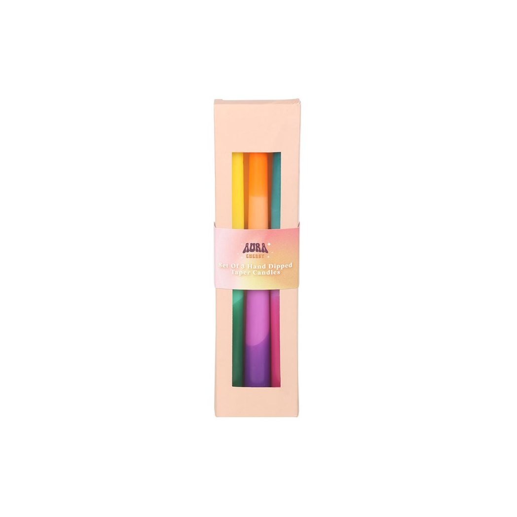 Set of 3 Dipped Aura Energy Taper Candles
