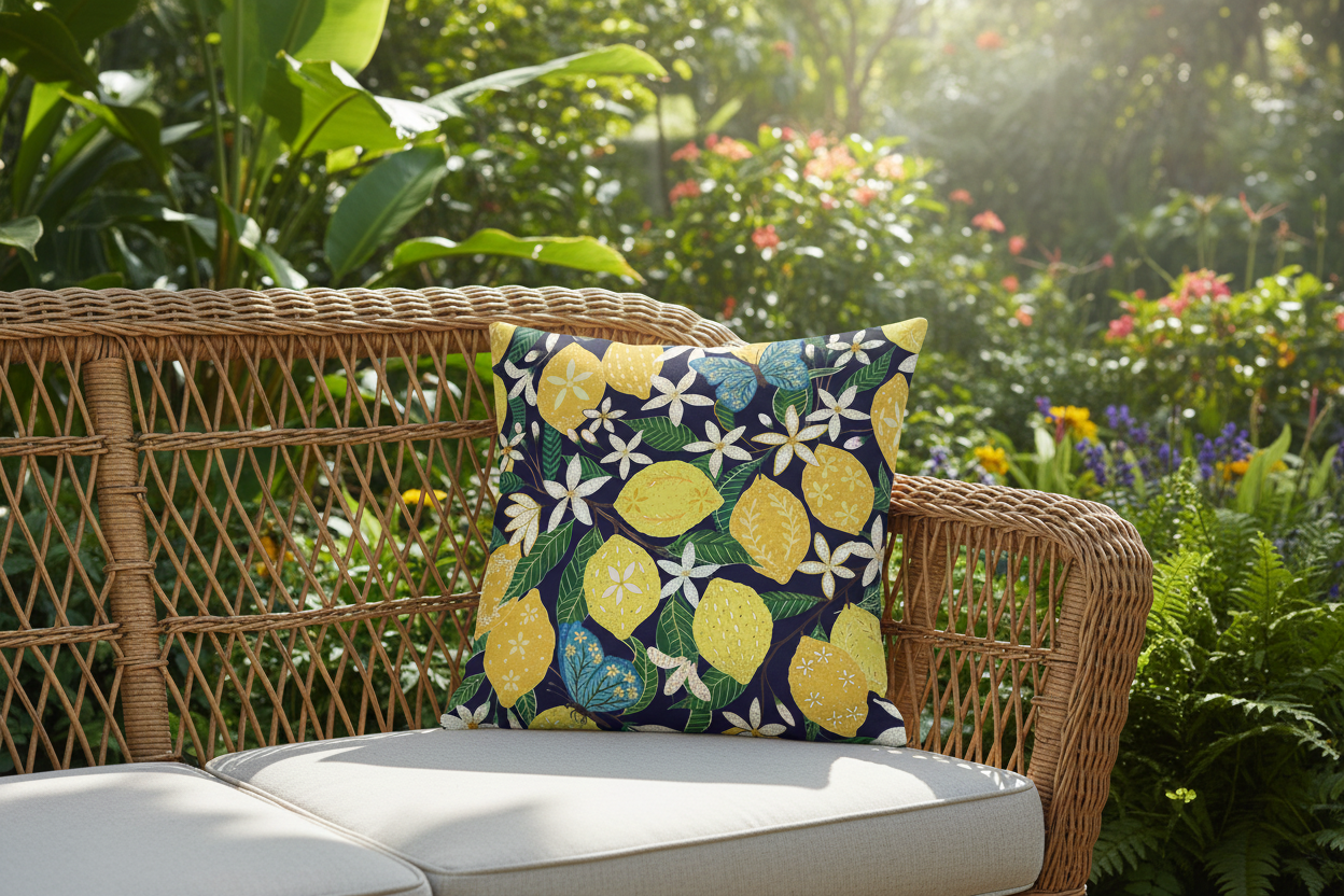 Lemon Flower Print Premium Pillow