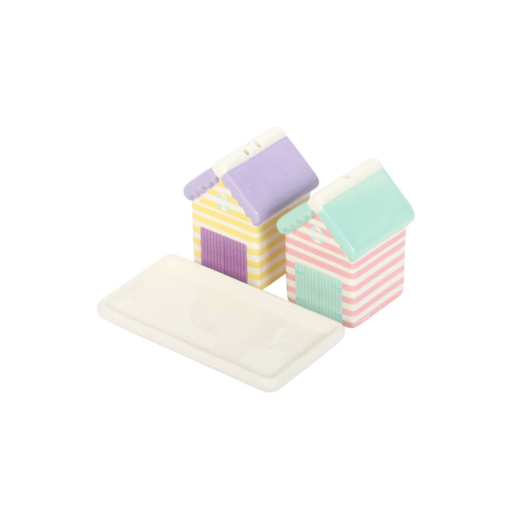 Pastel Beach Hut Salt & Pepper Shakers | Coastal Ceramic Kitchen Set | Seaside Gift