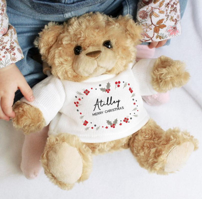 Personalised Christmas Teddy Bear with T-Shirt | Custom Name & Message Gift