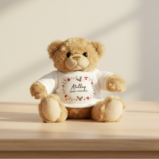 Personalised Christmas Teddy Bear with T-Shirt | Custom Name & Message Gift