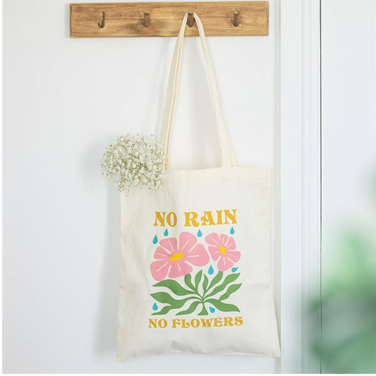 No Rain, No Flowers Tote Bag | Positive Quote Reusable Shopping Bag