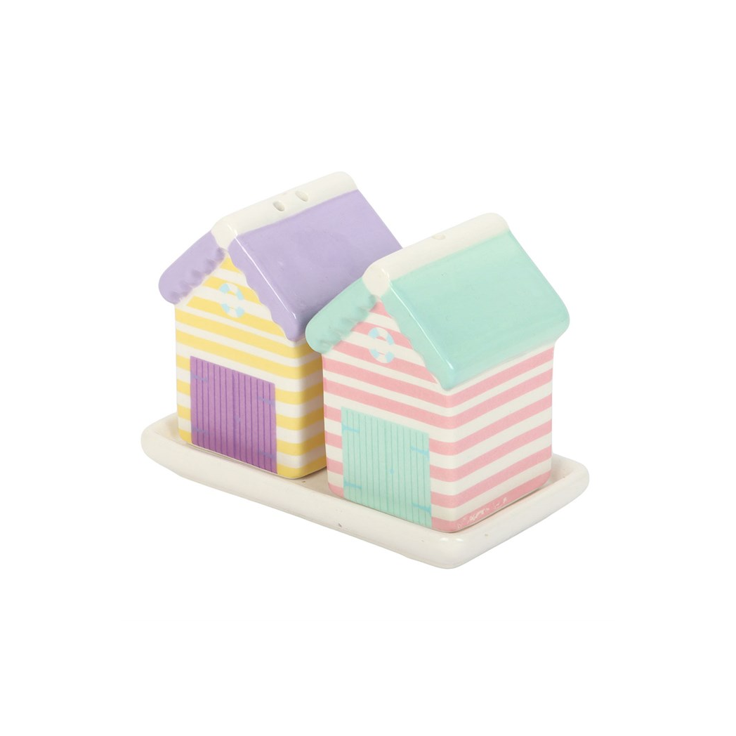 Pastel Beach Hut Salt & Pepper Shakers | Coastal Ceramic Kitchen Set | Seaside Gift